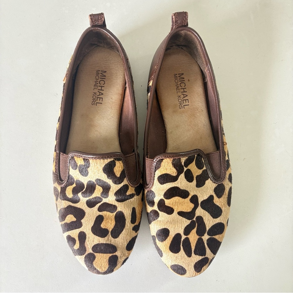 Michael Kors Moccasins Flat Shoes Haircalf Leopard Brown Loafer Women's Size 7 M - Picture 2 of 11